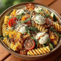Chilled Tomato Basil Bliss Pasta Salad is a refreshing and vibrant dish that’s perfect for warm weather gatherings, picnics, or simply as a delicious side at family meals. This pasta salad artfully combines the sweetness of ripe cherry tomatoes, the crisp crunch of fresh vegetables, and the aromatic essence of basil, all brought together with a light and tangy dressing that tantalizes the taste buds. With its bright colors and delightful flavors, this dish not only satisfies hunger but also elevates any meal with its visual appeal.