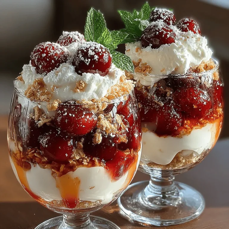 Cherry Bliss Parfaits are a delightful dessert that effortlessly combines the sweetness of fresh cherries with the creamy texture of whipped cream and yogurt, all layered with crunchy granola. This dessert not only pleases the palate but also brings a visual feast to the table, making it a perfect treat for any occasion. Whether you're hosting a summer gathering, enjoying a leisurely brunch with friends, or looking for a light dessert to satisfy your sweet tooth, Cherry Bliss Parfaits offer a versatile and refreshing solution.