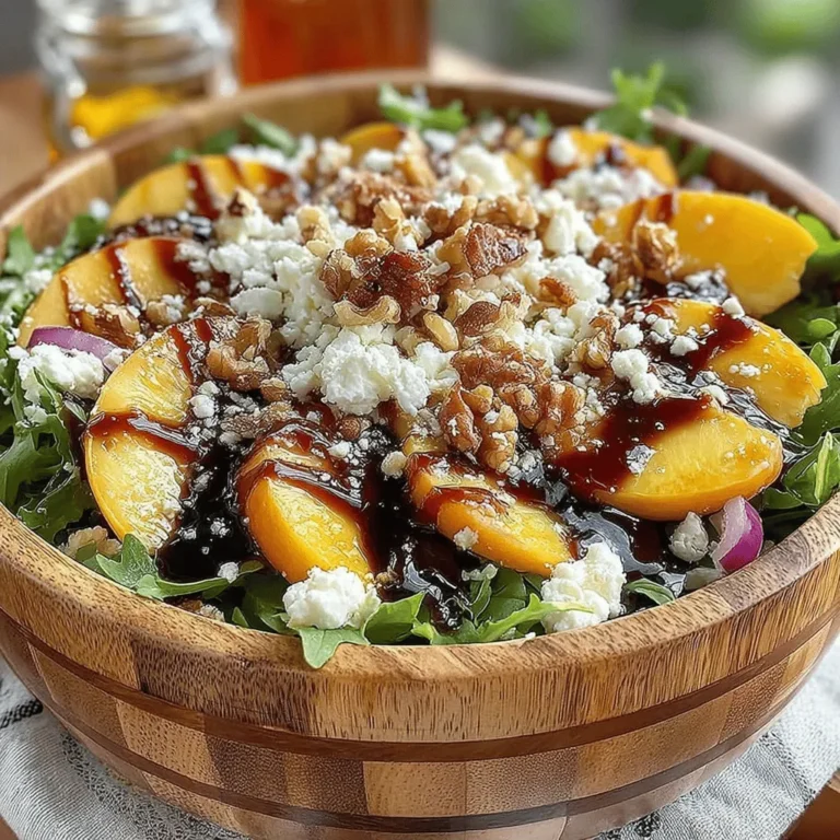 The Sun-Kissed Peach Arugula Salad with Crunchy Walnuts is more than just a dish; it’s a celebration of summer’s bounty, a vibrant symphony of flavors and textures that captures the essence of the season. With its sweet, juicy peaches harmonizing beautifully with the peppery bite of fresh arugula, this salad is a refreshing choice that can elevate any meal. Whether you're hosting a summer gathering, seeking a light lunch option, or simply looking for a colorful side dish, this salad ticks all the boxes.