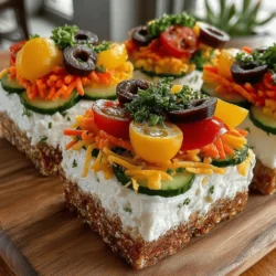 In a world where vibrant colors and fresh flavors can elevate any dish, Chilled Rainbow Veggie Pizza Squares shine as a delightful and healthy option for gatherings, parties, or casual snacking. This recipe combines a creamy spread with an array of colorful vegetables, making it not only visually appealing but also packed with nutrients. The Chilled Rainbow Veggie Pizza Squares are perfect for anyone looking to impress guests with a unique appetizer that caters to a variety of dietary preferences, including vegetarian and gluten-free options. In this article, we will explore the preparation of this easy-to-make appetizer, the health benefits of its ingredients, and how to serve it beautifully.