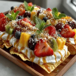 Fruity Fiesta Nachos are a delightful twist on the traditional nacho dish, transforming savory chips into a colorful and sweet treat perfect for parties, gatherings, or simply indulging your sweet tooth. Unlike conventional nachos that often feature melted cheese and savory toppings, these nachos embrace a vibrant medley of fresh fruits, creamy textures, and a hint of sweetness. The result is a visually appealing and satisfying dish that can serve as a dessert, a snack, or a festive appetizer.