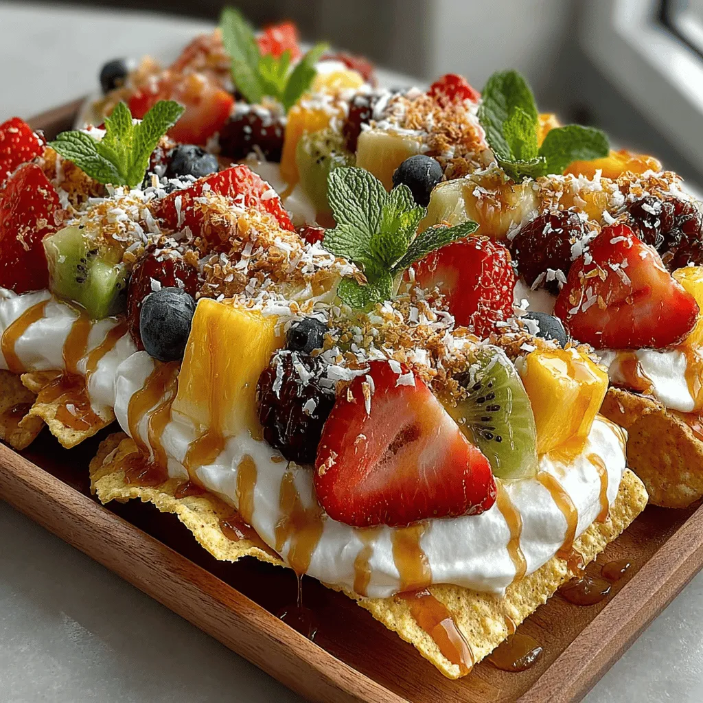 Fruity Fiesta Nachos are a delightful twist on the traditional nacho dish, transforming savory chips into a colorful and sweet treat perfect for parties, gatherings, or simply indulging your sweet tooth. Unlike conventional nachos that often feature melted cheese and savory toppings, these nachos embrace a vibrant medley of fresh fruits, creamy textures, and a hint of sweetness. The result is a visually appealing and satisfying dish that can serve as a dessert, a snack, or a festive appetizer.