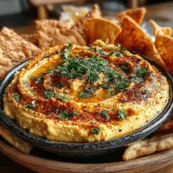 In the world of dips, hummus reigns supreme, and our Garlic Bliss Hummus is a true testament to this beloved dish. Hummus, a staple in Middle Eastern cuisine, has transcended cultural boundaries to become a favorite across the globe. This creamy, versatile dip is not only delicious but also packed with nutrition, making it a go-to choice for health-conscious eaters. Our Garlic Bliss Hummus takes this classic recipe to new heights with the rich flavor of roasted garlic, creamy chickpeas, and a touch of tahini, creating a mouthwatering experience that is hard to resist. To elevate your snacking experience further, we pair this delightful hummus with homemade crunchy pita chips, which provide the perfect textural contrast.