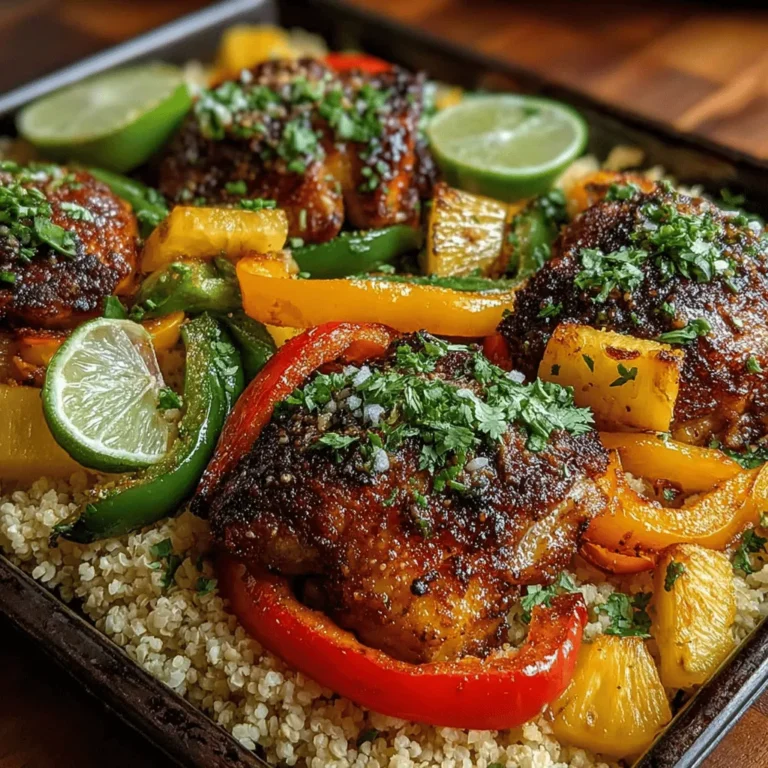 In the realm of easy weeknight dinners, the Tropical Pineapple Chicken Sheet Pan Delight stands out as a vibrant, flavorful option that combines the natural sweetness of pineapple with the savory goodness of chicken and fresh vegetables. This recipe embodies a harmonious blend of tropical flavors and nutritious ingredients, making it perfect for family meals or casual gatherings. The bright, sunny flavors not only tantalize your taste buds but also leave you feeling refreshed and satisfied. With minimal prep and cleanup, this dish fits seamlessly into a busy lifestyle, allowing you to enjoy a home-cooked meal without the stress of extensive cooking.