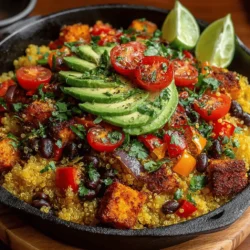 The foundation of the Mini Sweet Potato Quinoa Skillets is perfectly cooked quinoa. To achieve this, start by rinsing 1 cup of quinoa under cold water to remove any bitter saponins. This simple step can make a significant difference in taste. In a medium saucepan, combine the rinsed quinoa with 2 cups of water or vegetable broth, which adds more flavor. Bring the mixture to a boil over medium-high heat.