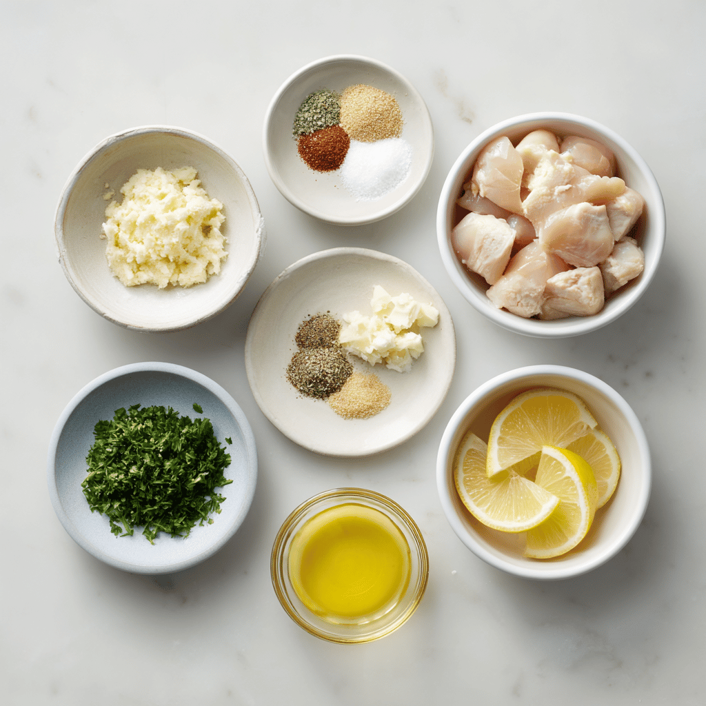 Ingredients for Air Fryer Garlic Butter Chicken Bites