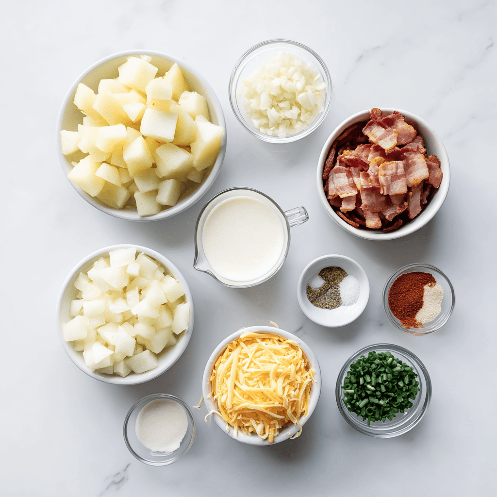 Ingredients for Cheesy Bacon & Potato Casserole