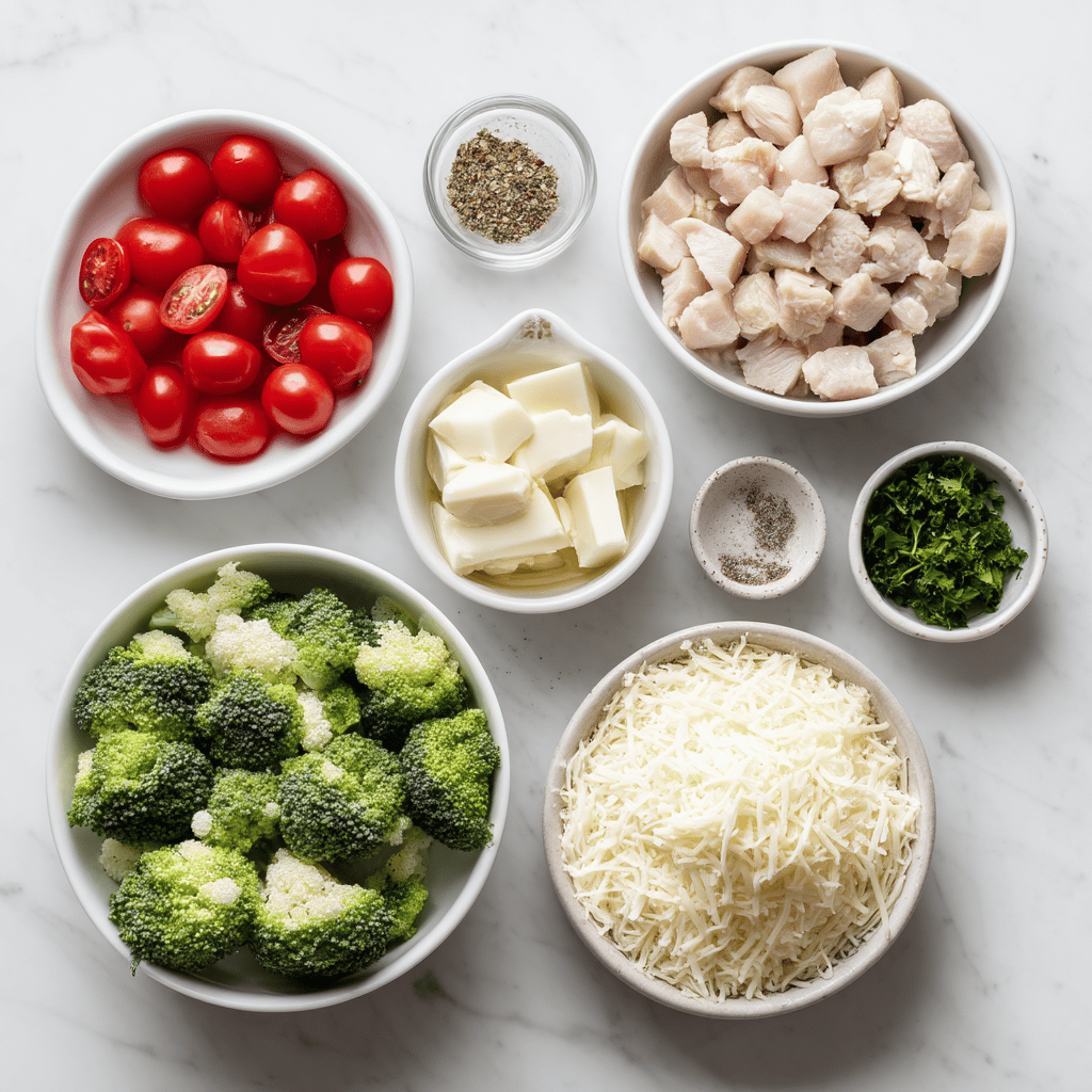 Ingredients for Cheesy Garlic Butter Chicken Bowls for Busy Weeknight Dinners