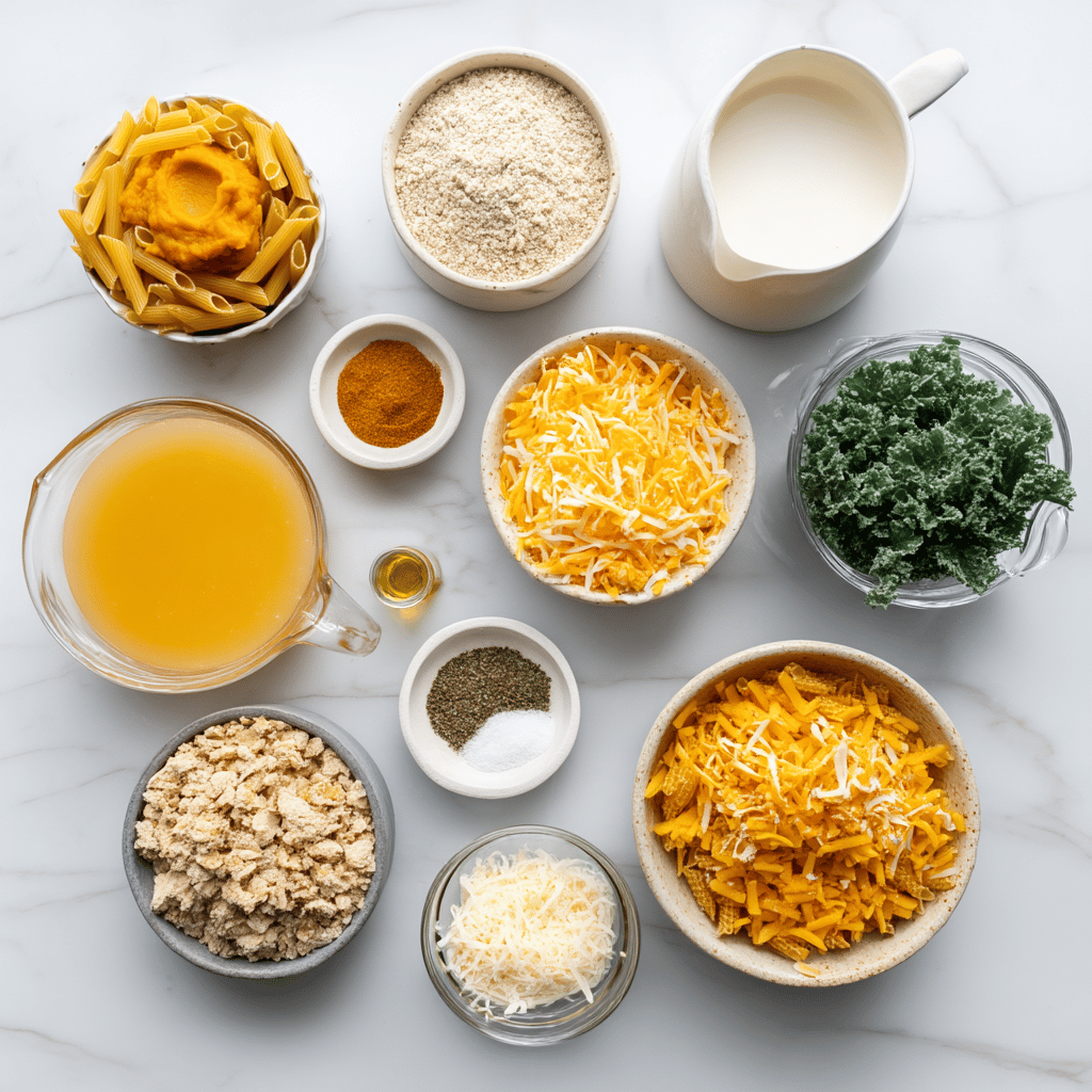 Ingredients for Cozy Fall Casserole with Creamy Pumpkin Spice Pasta