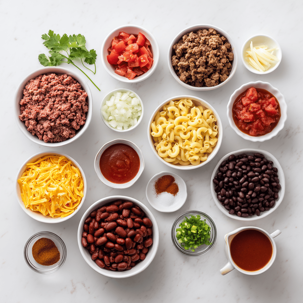Ingredients for Family-Friendly One-Pan Slow Cooker Chili Mac for Game Day