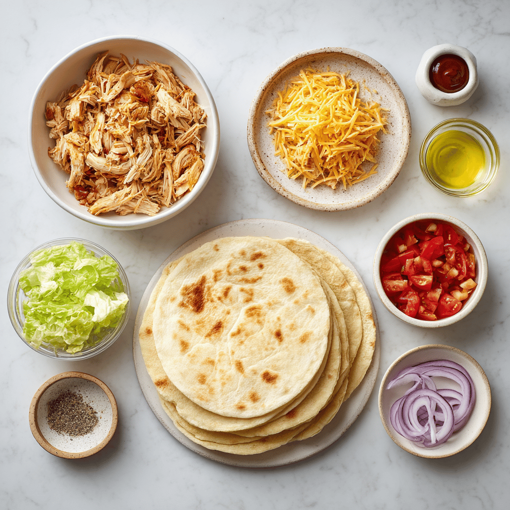 Ingredients for Hearty Air Fryer BBQ Chicken Wraps with a Crispy Bite