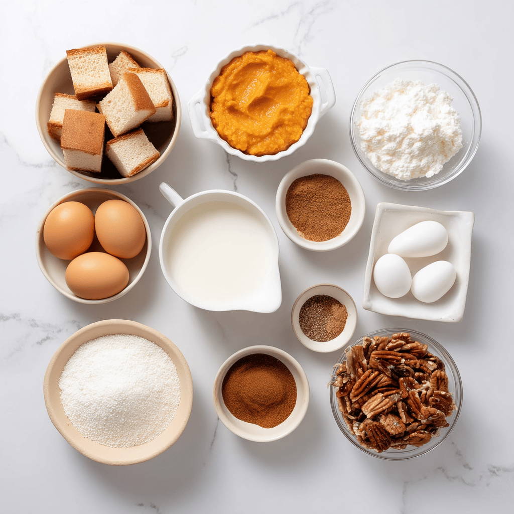 Ingredients for Pumpkin Spice French Toast Casserole