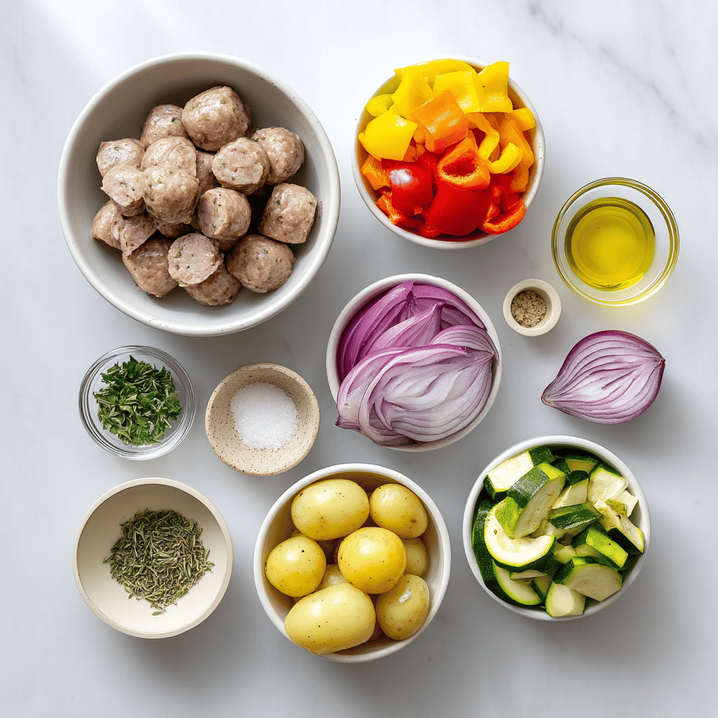 Ingredients for Sheet Pan Sausage & Veggie Medley